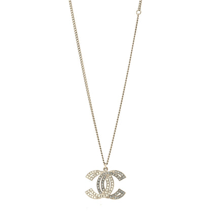 Chanel Metal Crystal Baguette CC Pendant Necklace Silver 1 of 5