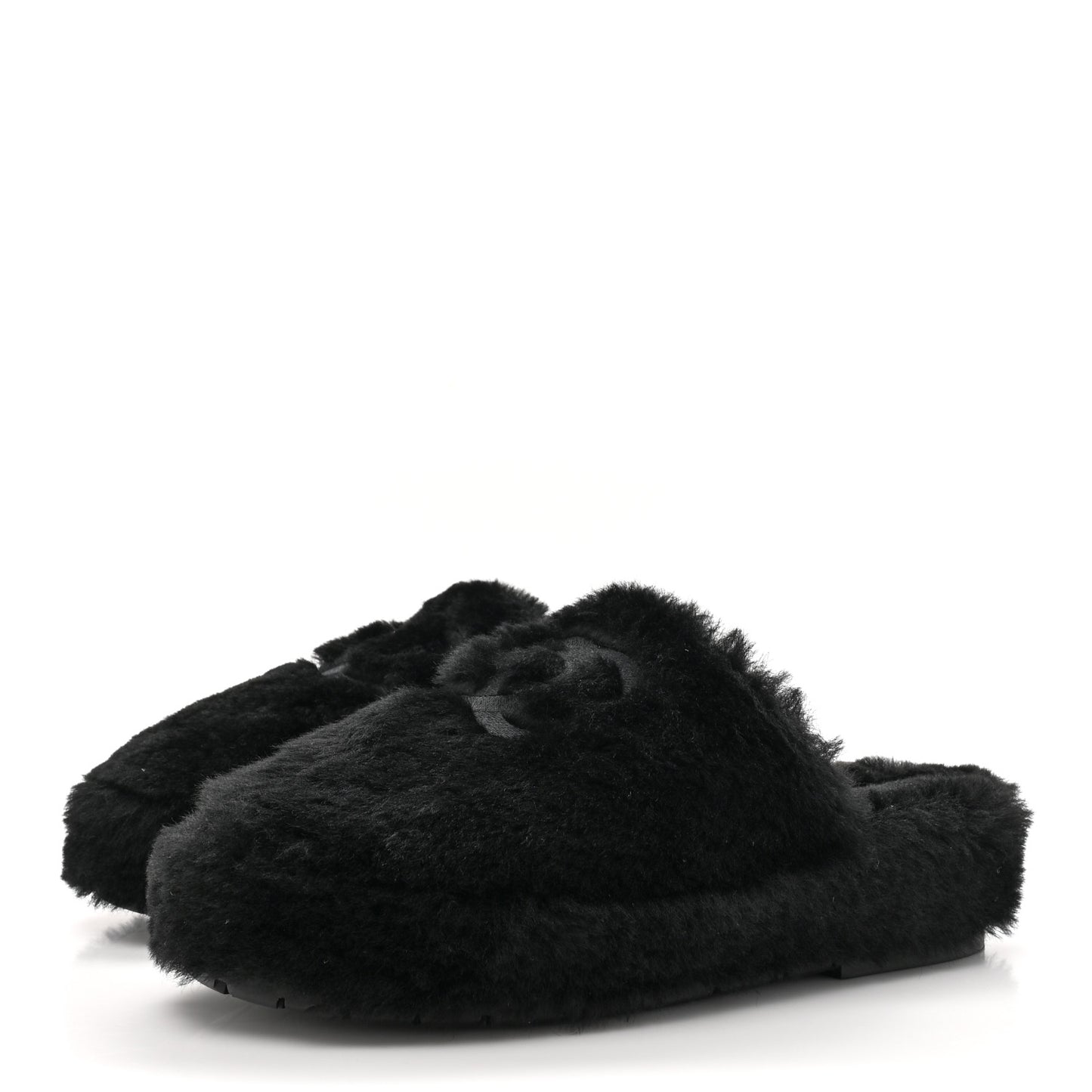 Shearling CC Flat Mules 38 Black