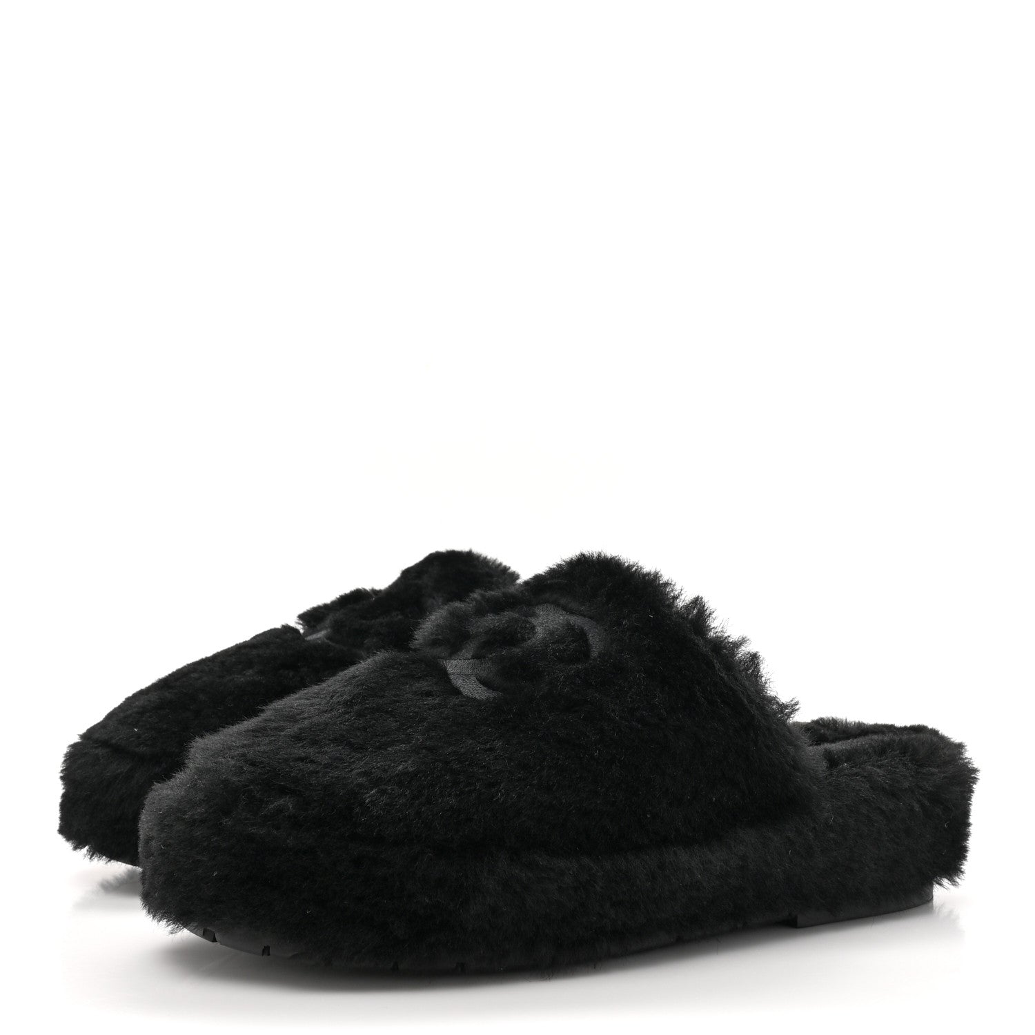 Chanel Shearling CC Flat Mules 38 Black 3 of 15