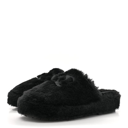 Chanel Shearling CC Flat Mules 38 Black 3 of 15