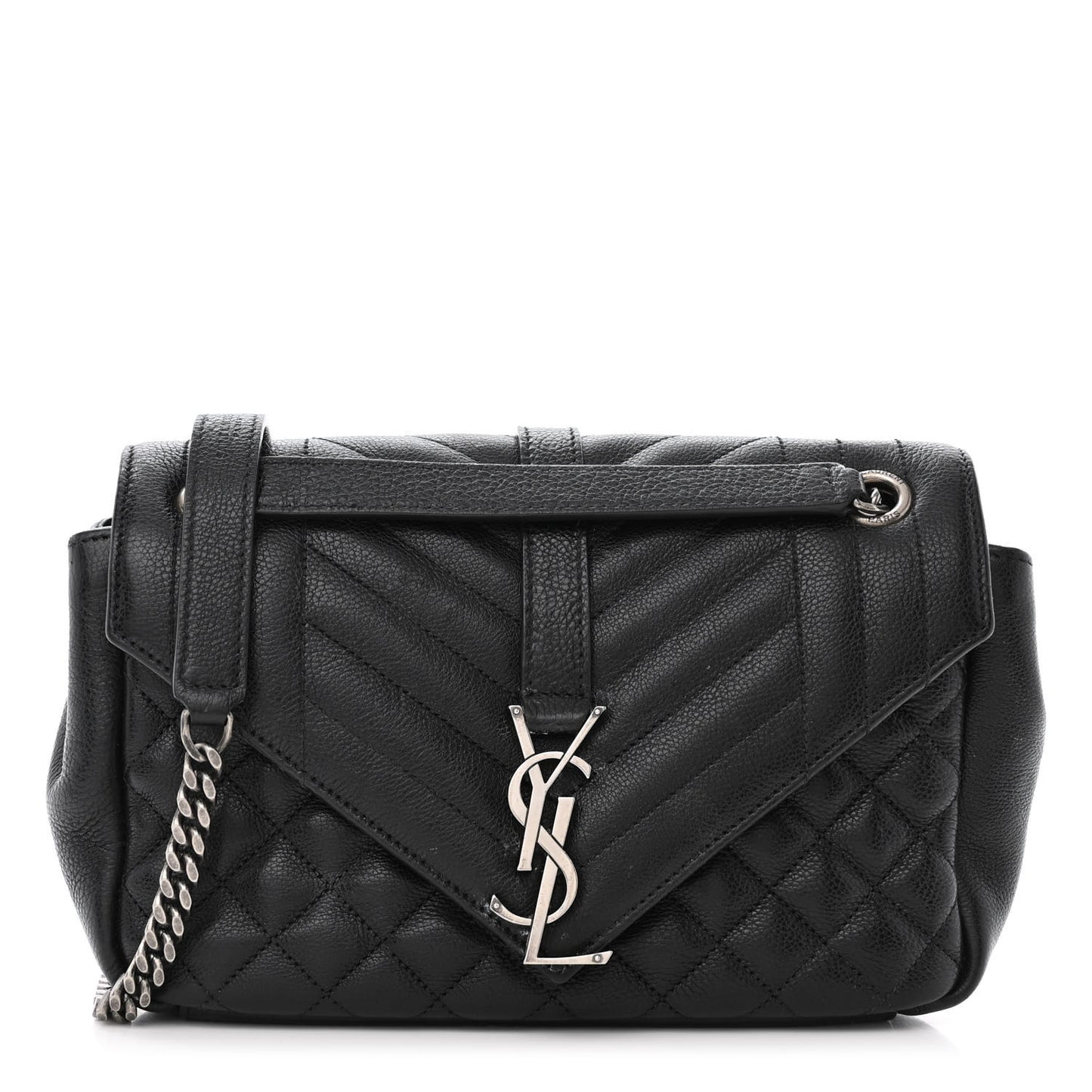 Sheepskin Tri-Quilt Monogram Medium College Bag Black