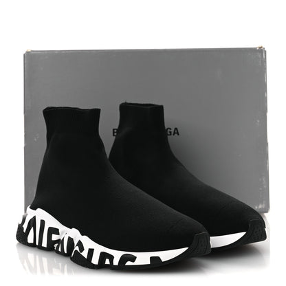 Balenciaga Neoprene Knit Womens Speed Graffiti Sneakers 40 Black White 12 of 12