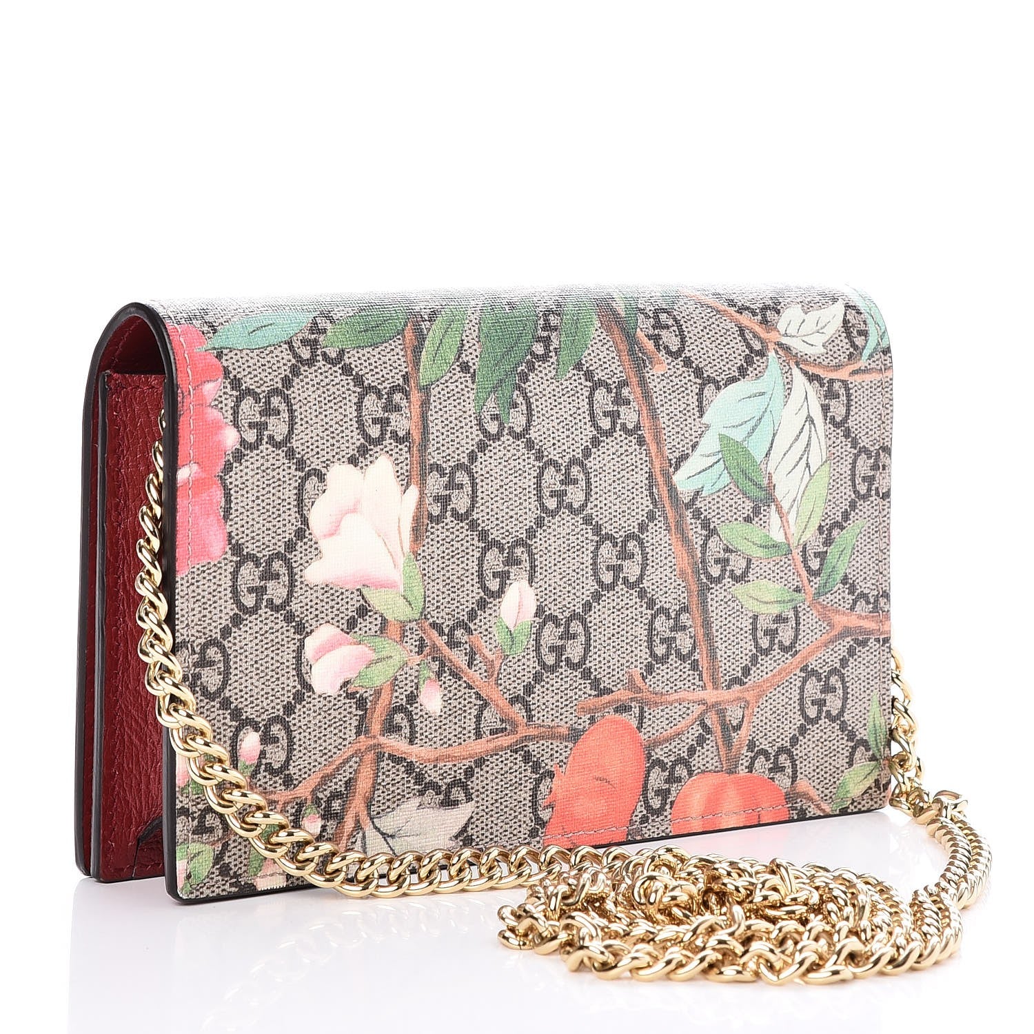 Gucci GG Supreme Monogram Tian Chain Wallet Beige Multicolor Red 3 of 7