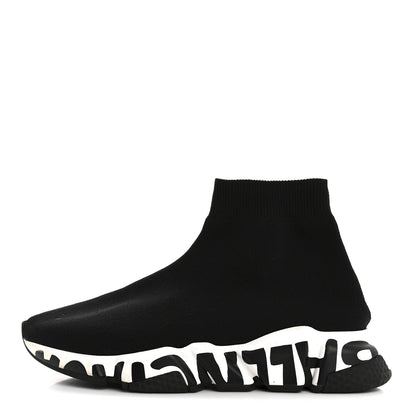 Balenciaga Neoprene Knit Womens Speed Graffiti Sneakers 38 Black White 1 of 11