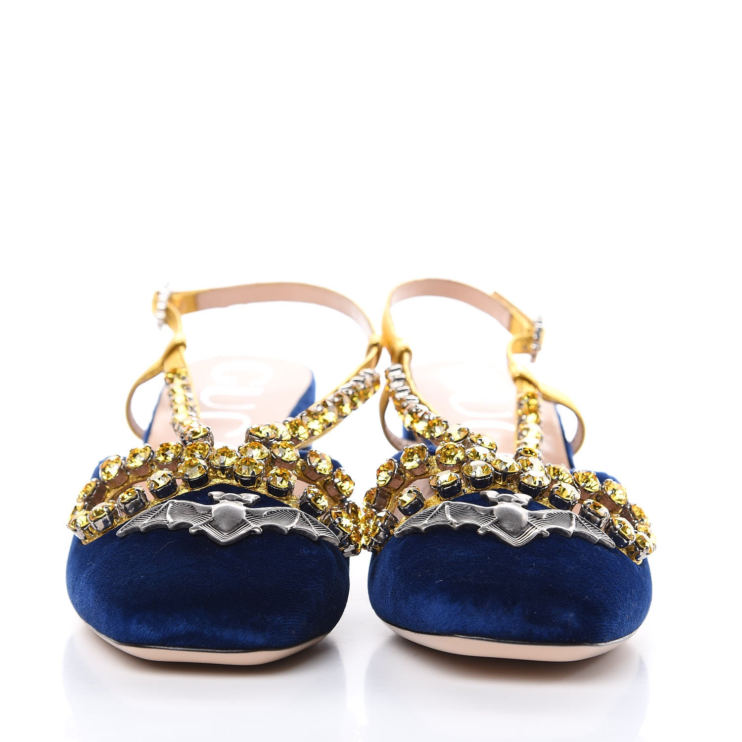 Gucci Velvet Crystal Bat Pumps 37 Blue 2 of 8