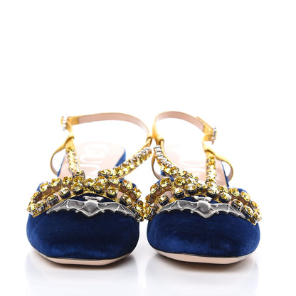 Gucci Velvet Crystal Bat Pumps 37 Blue 2 of 8