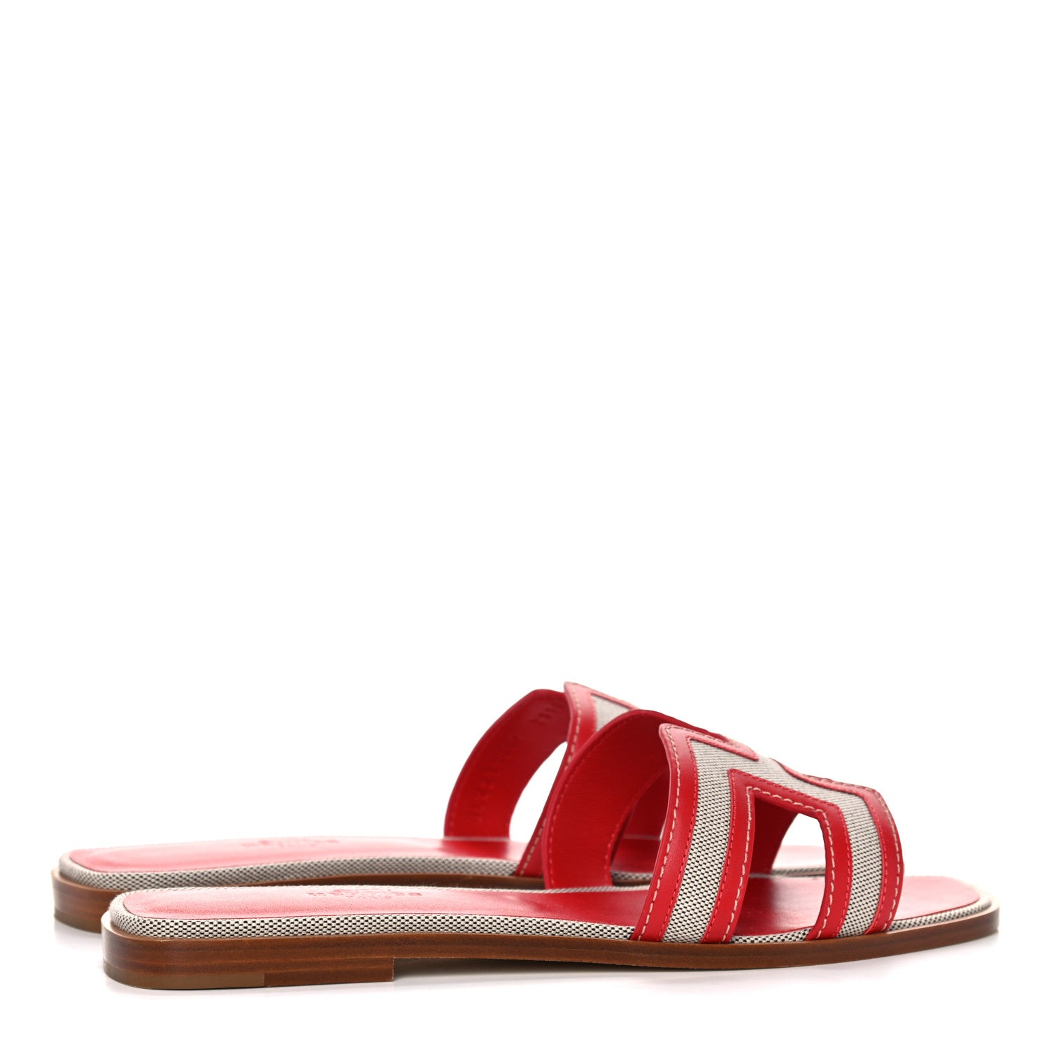 Hermes Canvas Calfskin Oran Sandals 38.5 Prunoir Rouge A Levre 4 of 8