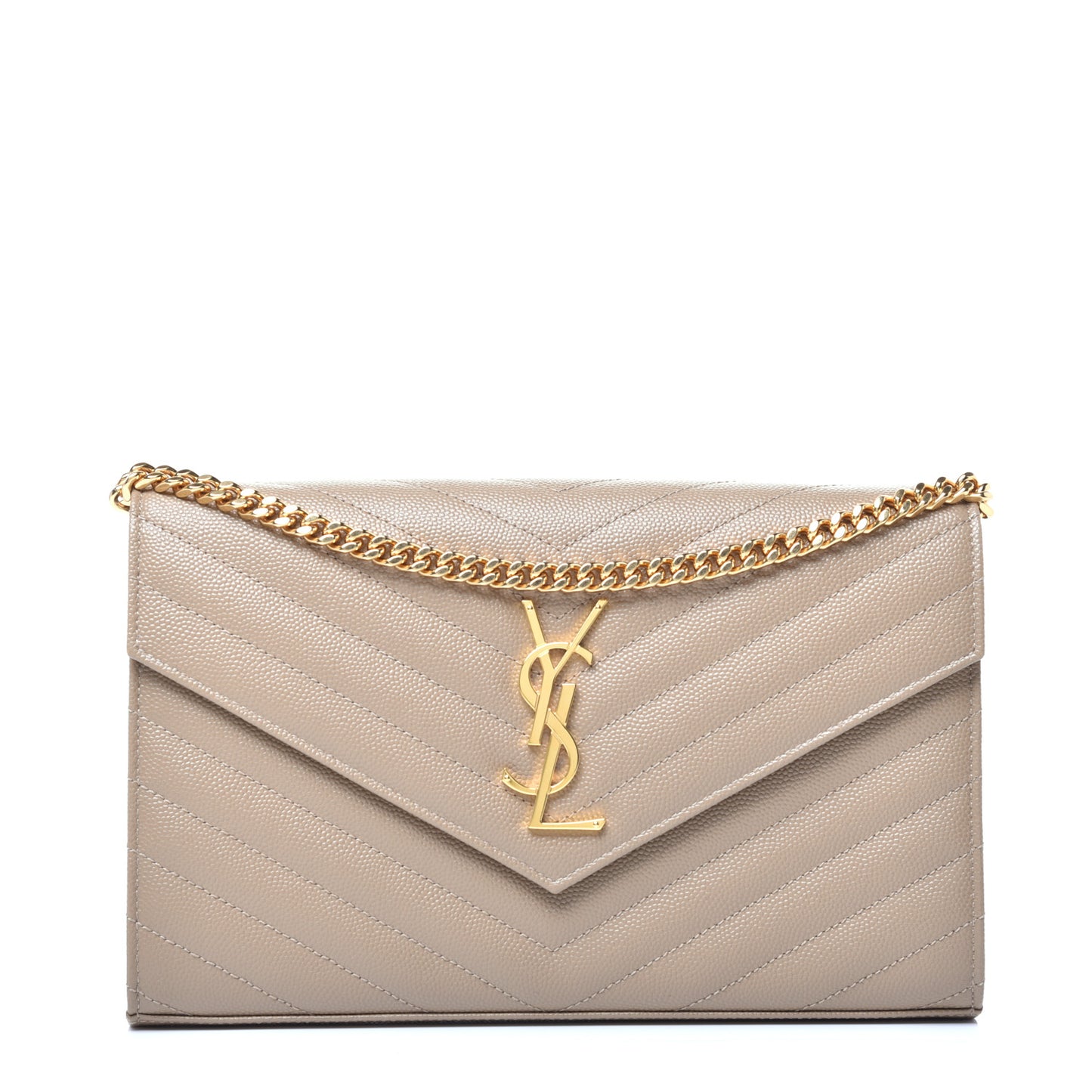 Grain De Poudre Matelasse Chevron Monogram Chain Wallet Nude Powder