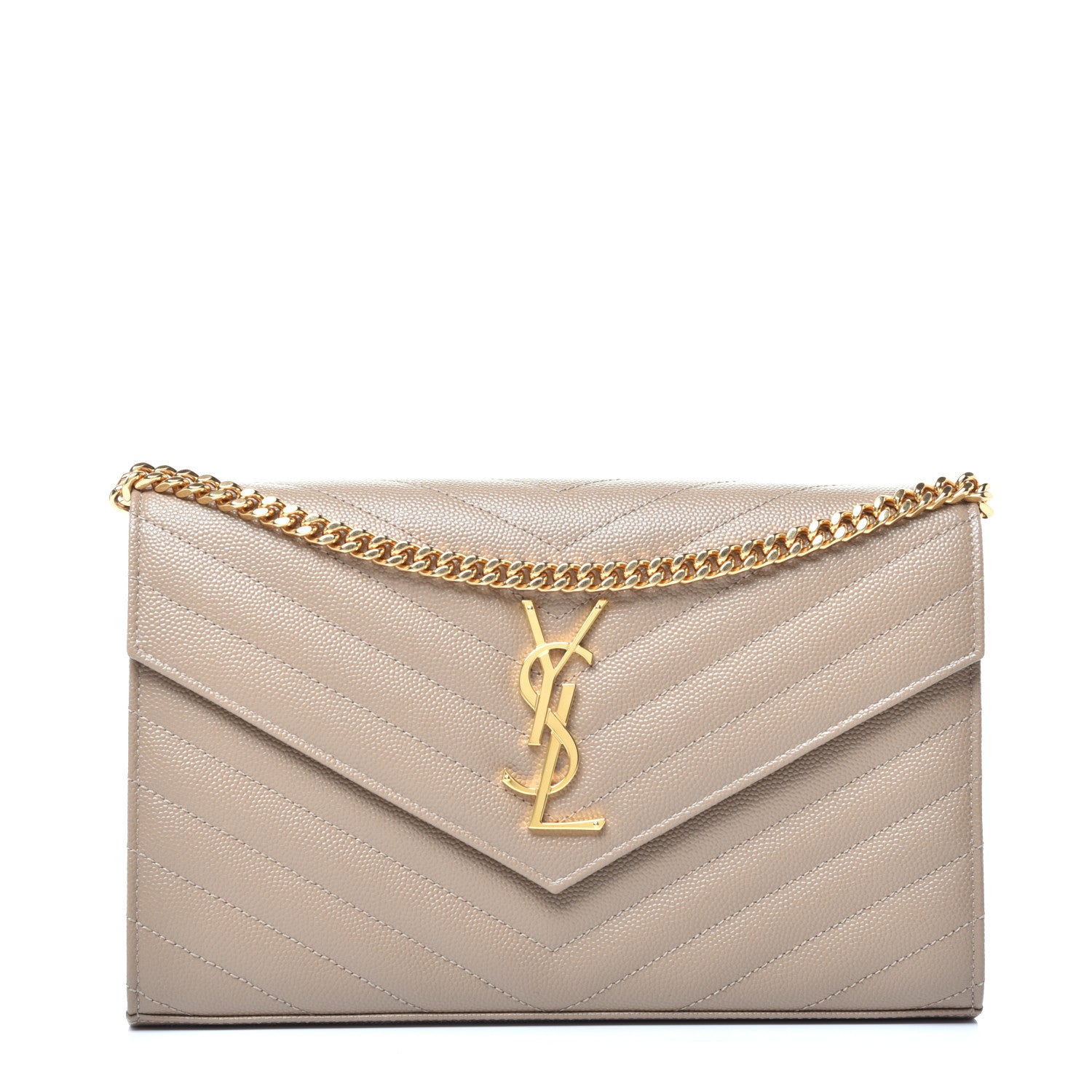 Saint Laurent Grain De Poudre Matelasse Chevron Monogram Chain Wallet Nude Powder 1 of 8