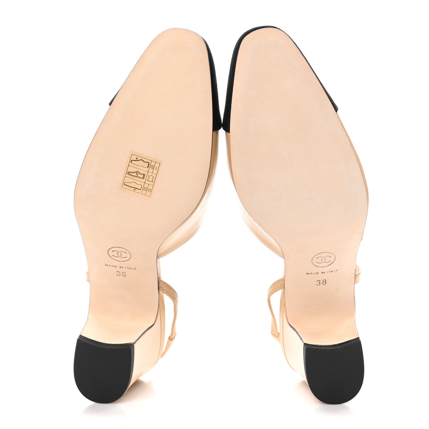 Chanel Goatskin Grosgrain Cap Toe CC Slingback Pumps 38 Beige Black 5 of 9