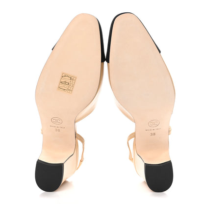 Chanel Goatskin Grosgrain Cap Toe CC Slingback Pumps 38 Beige Black 5 of 9