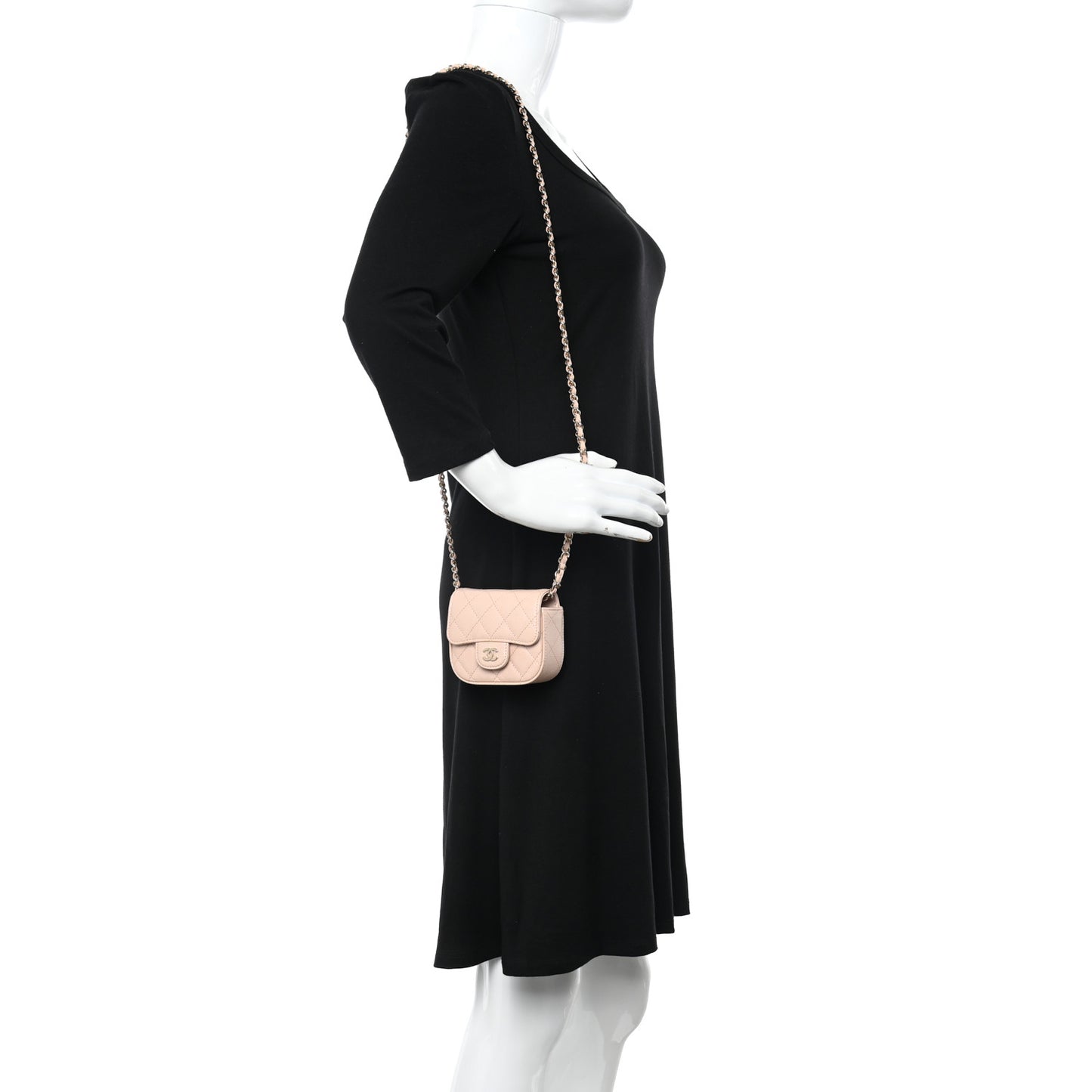 Caviar Quilted Mini Clutch With Chain Light Beige
