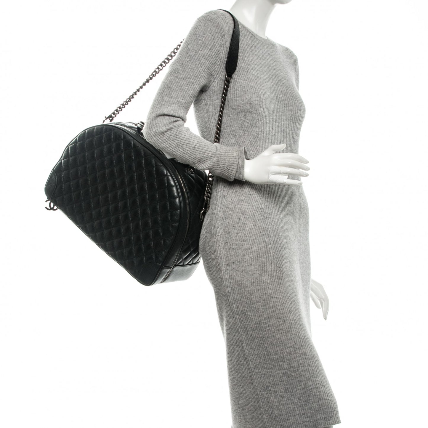 Calfskin Quilted Large Airlines Round Trip Bowling Bag Black