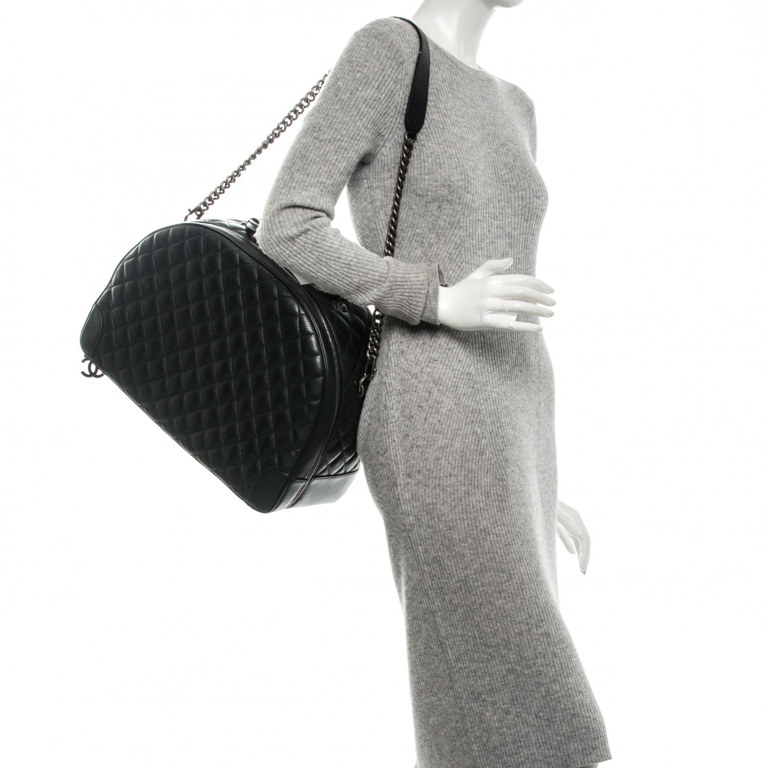Chanel Calfskin Quilted Large Airlines Round Trip Bowling Bag Black 2 of 6