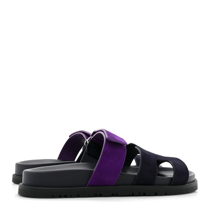 Hermes Suede Goatskin Womens Chypre Sandals 36 Marine Violet Majorette 4 of 9