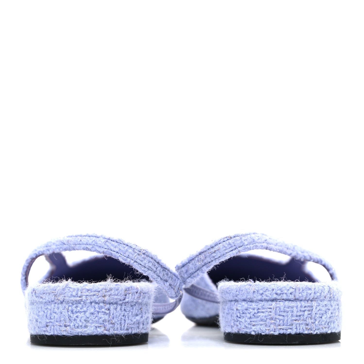 Chanel Iridescent Wool Tweed Patent Cap Toe CC Slingback Flats 40 Light Purple Silver Black 6 of 10