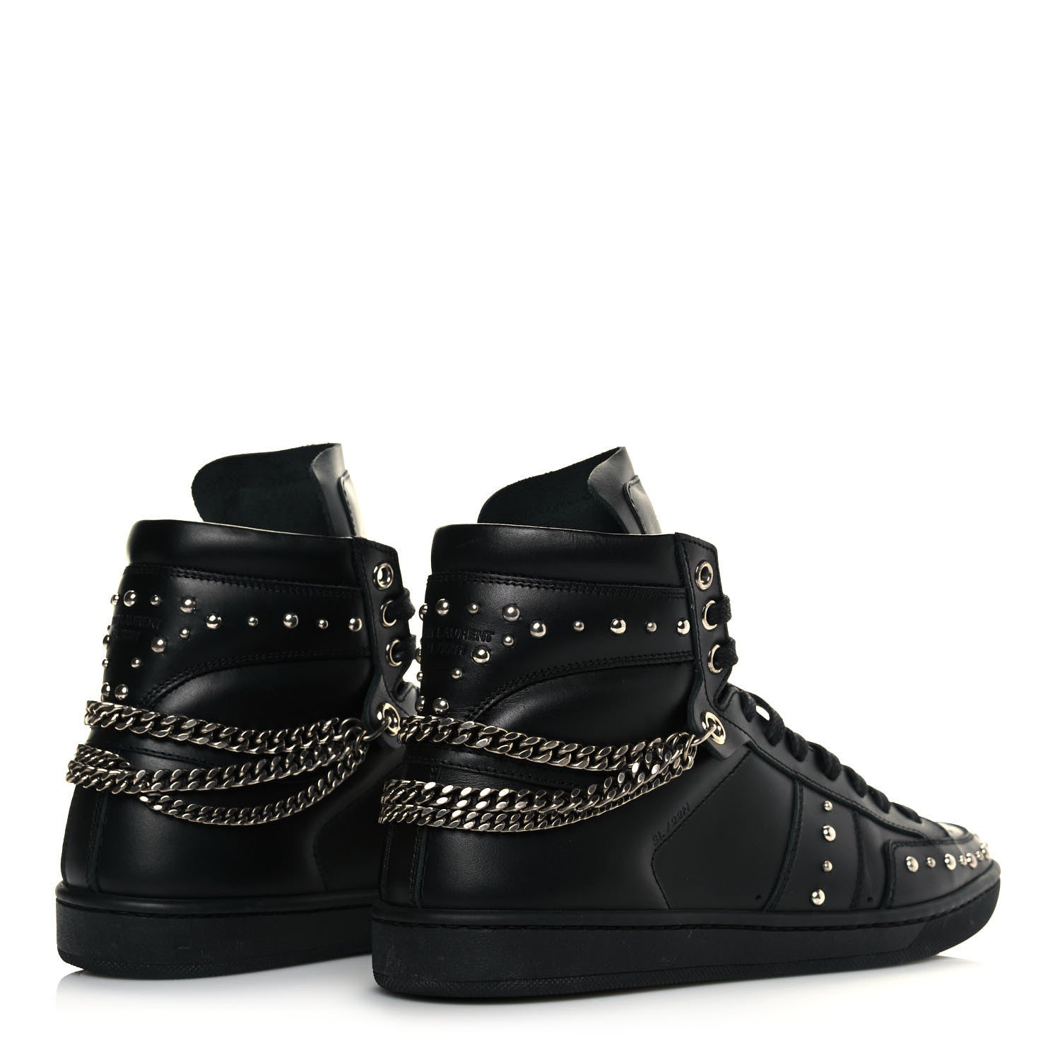 Saint Laurent Calfskin Saint Lauren Stud Wolly SL-22 High Top Sneakers 37 Black 5 of 8
