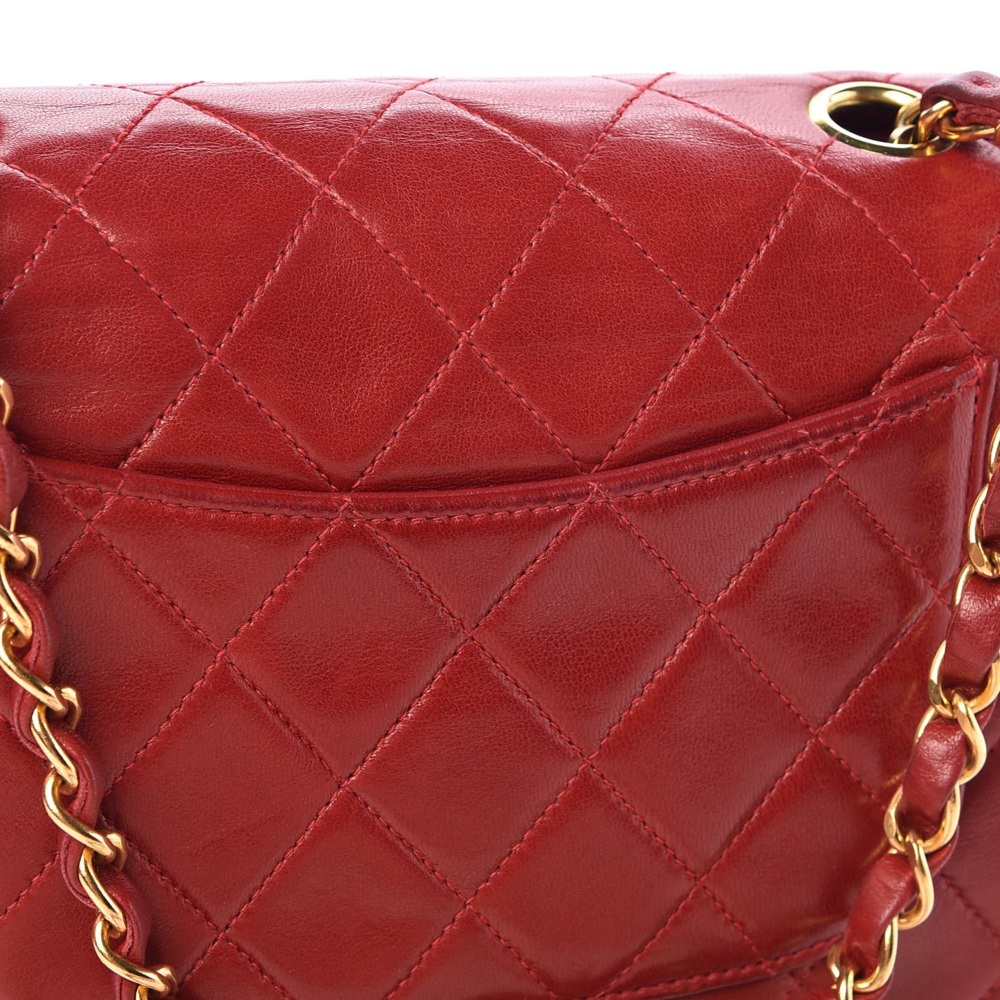 Lambskin Quilted Mini Square Flap Red