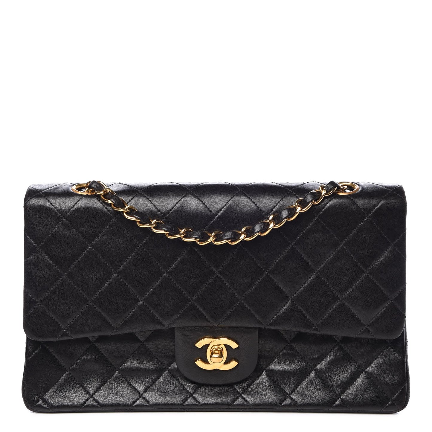 Lambskin Quilted Medium Double Flap Black
