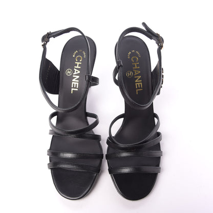 Chanel Lambskin CC Sandals 38 Black 5 of 11