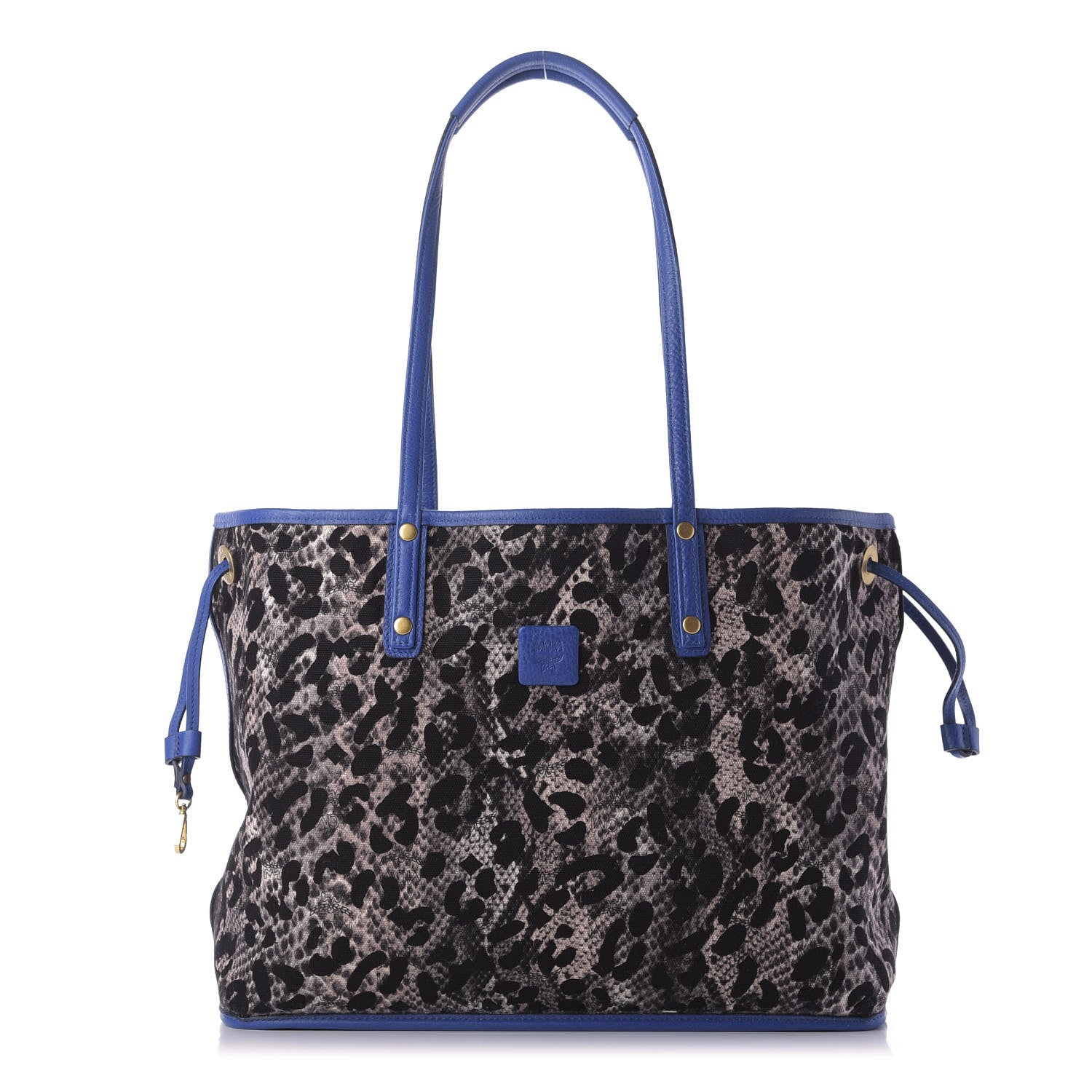MCM Visetos Medium Project Reversible Shopper Tote Blue Jaguar Gray 3 of 9