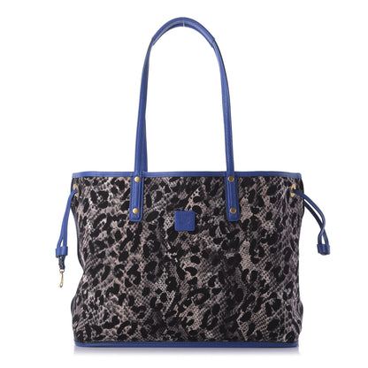 MCM Visetos Medium Project Reversible Shopper Tote Blue Jaguar Gray 3 of 9