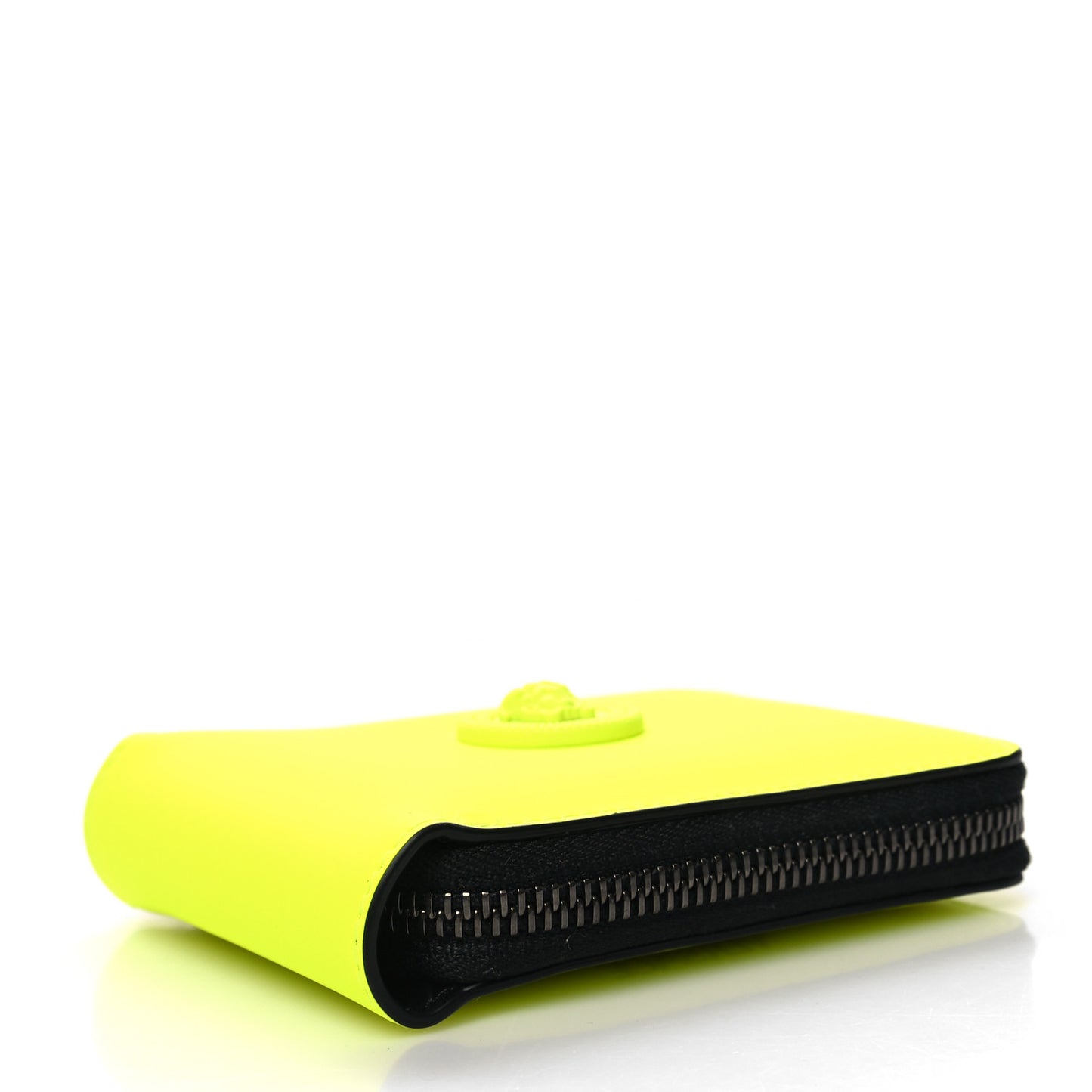 Calfskin Rubber Medusa Biggie Bifold Compact Zip Around Wallet Fluorescent Yellow