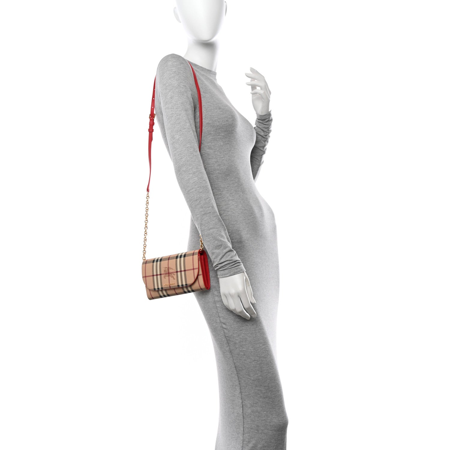 Burberry Haymarket Check Henley Wallet On Chain Coral Red 3 of 11