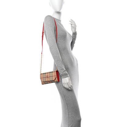 Burberry Haymarket Check Henley Wallet On Chain Coral Red 3 of 11