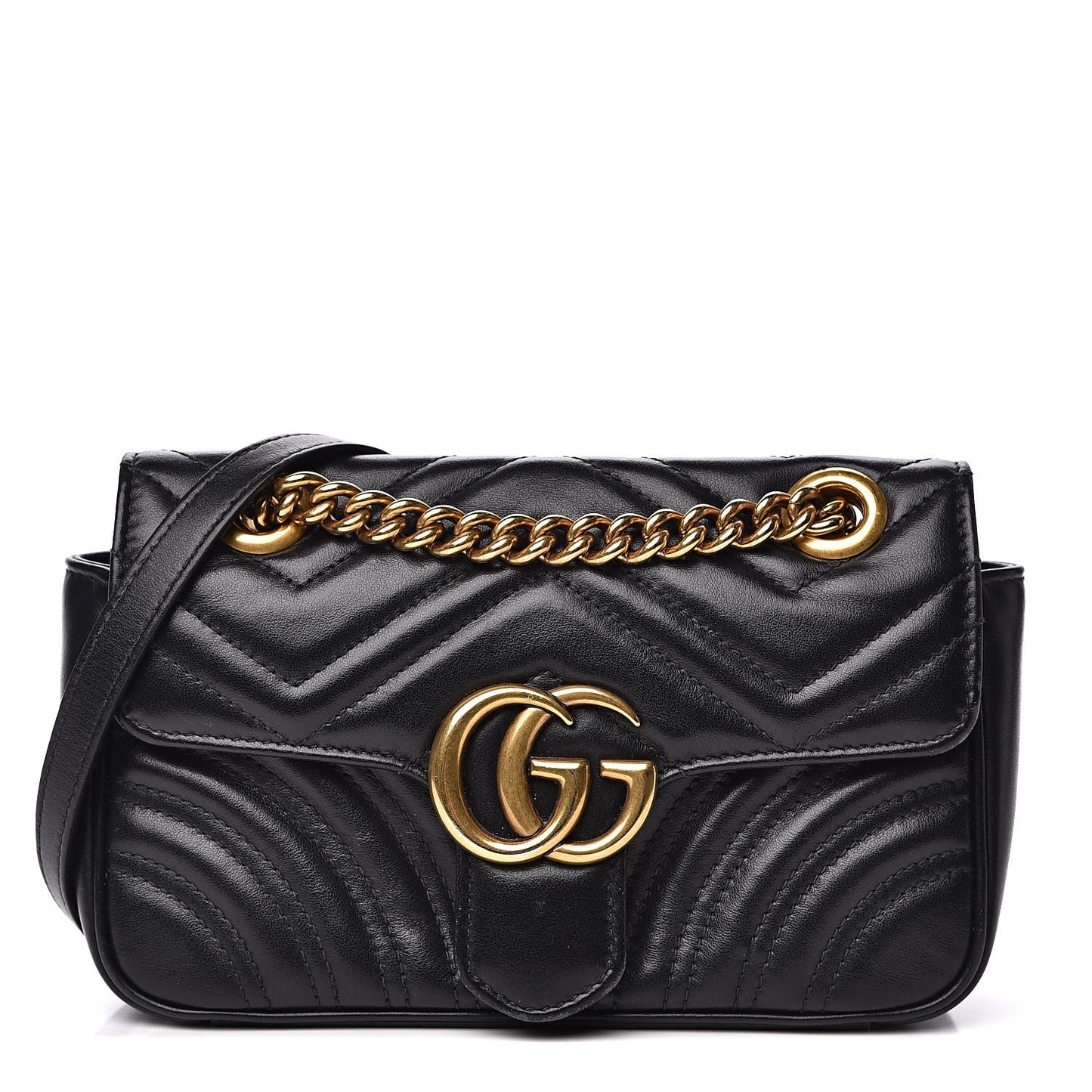 Calfskin Matelasse Mini GG Marmont Shoulder Bag Black