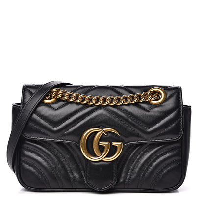 Gucci Calfskin Matelasse Mini GG Marmont Shoulder Bag Black 1 of 19