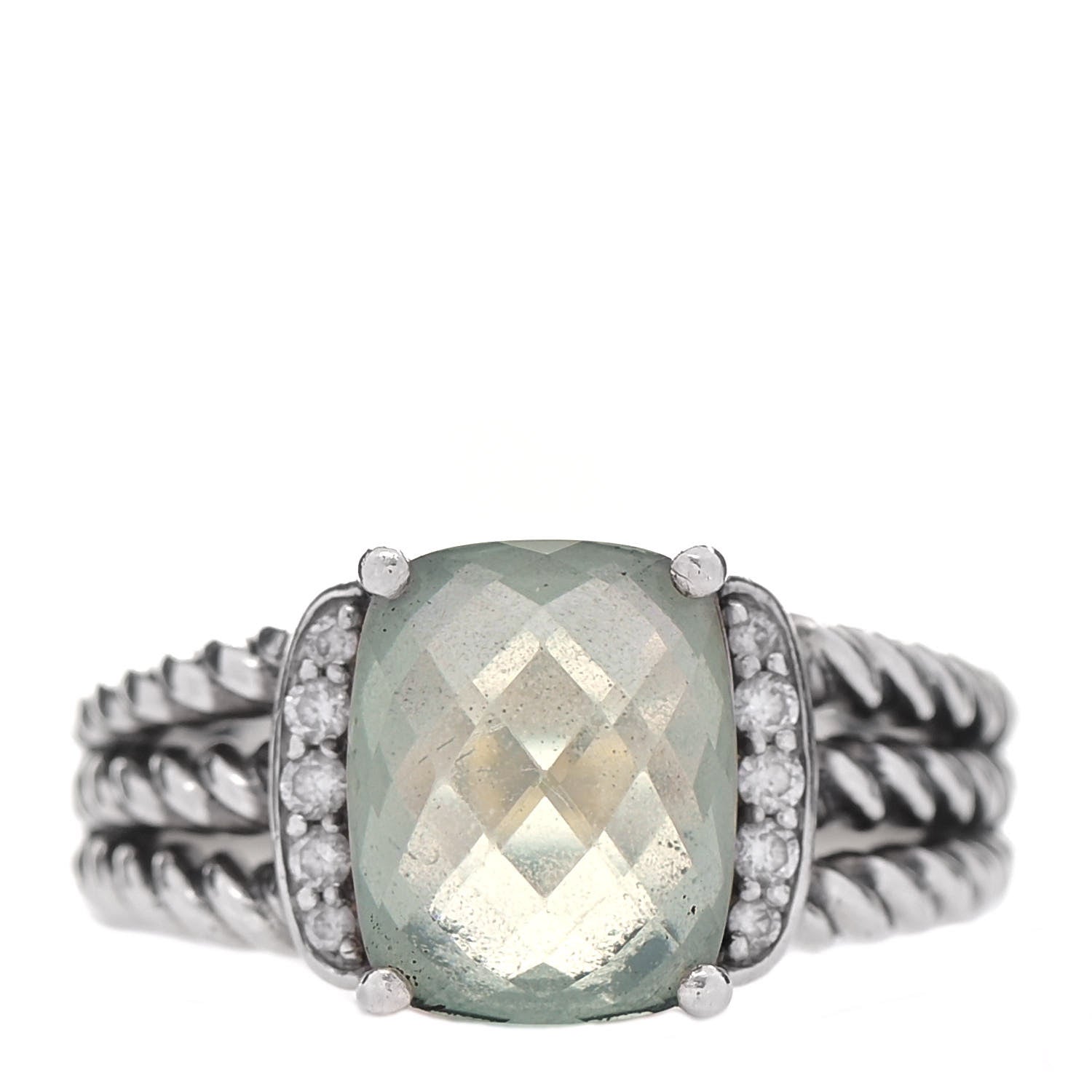 David Yurman Sterling Silver Diamond Prasiolite 10mm Petite Wheaton Ring 50 5.5 1 of 5