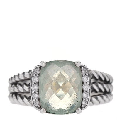 David Yurman Sterling Silver Diamond Prasiolite 10mm Petite Wheaton Ring 50 5.5 1 of 5