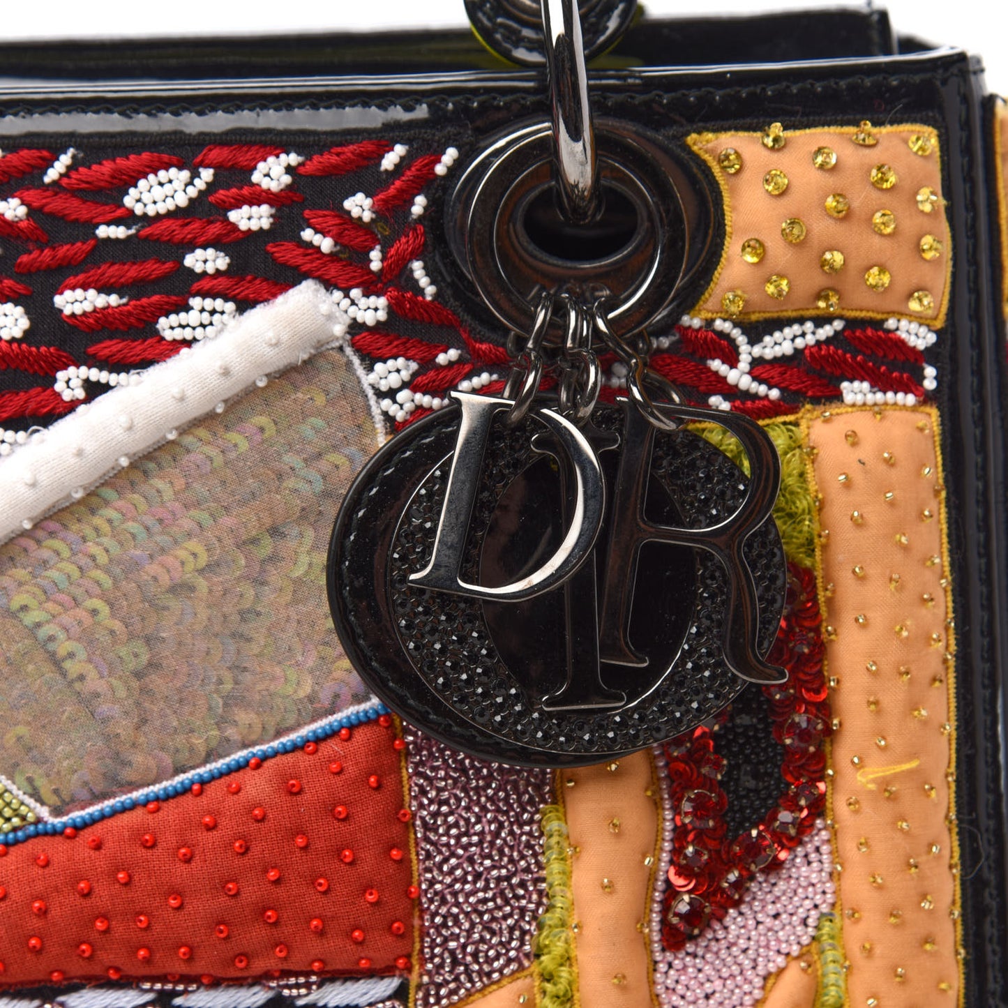 Patent Beaded Medium Lady Dior Black Multicolor