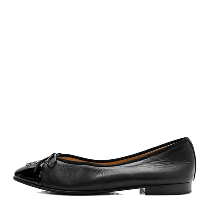 Chanel Lambskin Patent Cap Toe CC Ballerina Flats 37 Black 1 of 11