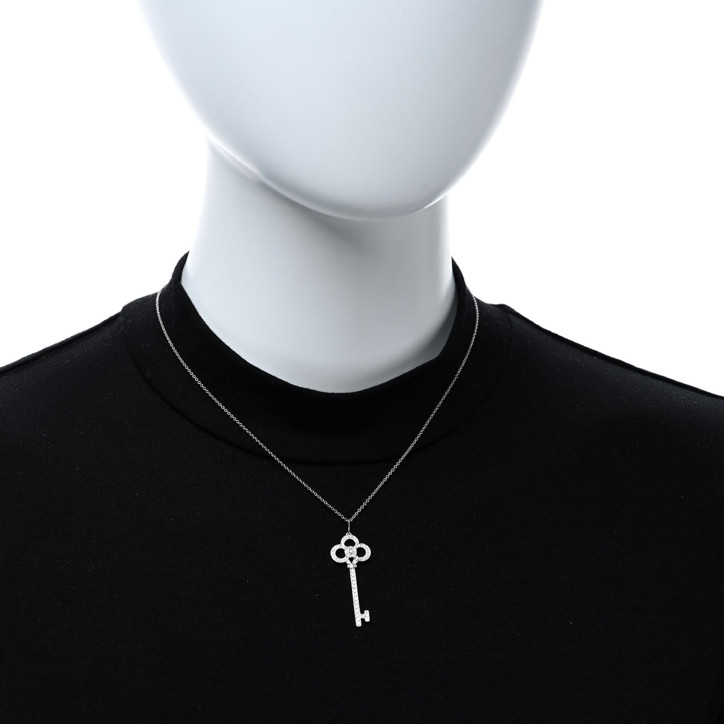 Platinum 18K Rose Gold Pink Diamond Crown Key Pendant Necklace