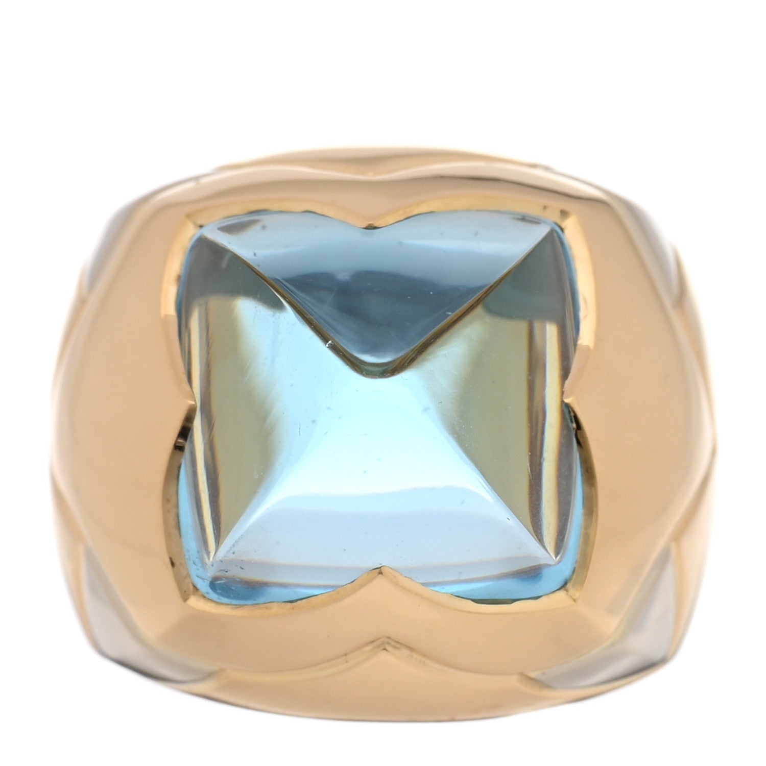 Bulgari 18K Yellow White Gold Aquamarine Pyramide Ring 51 5.75 1 of 5