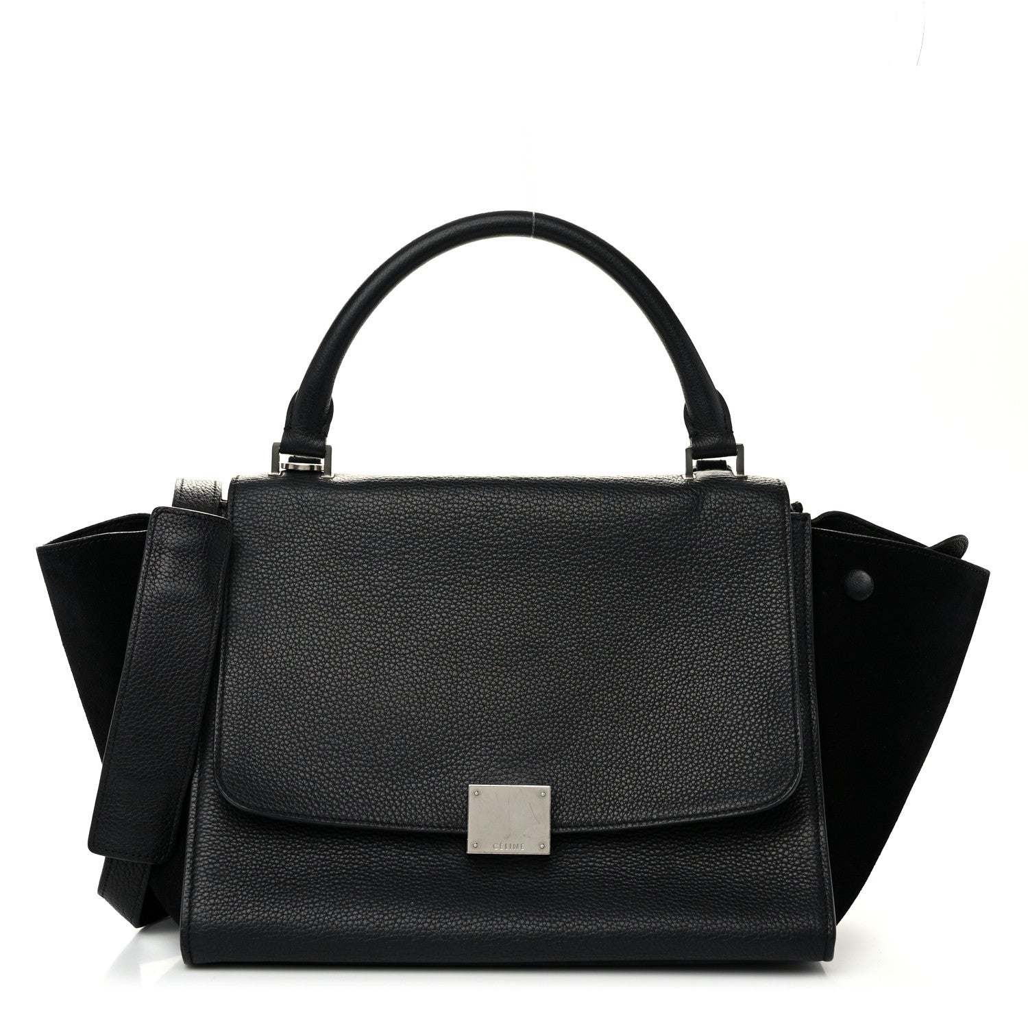 Celine Drummed Calfskin Suede Small Trapeze Black 1 of 10