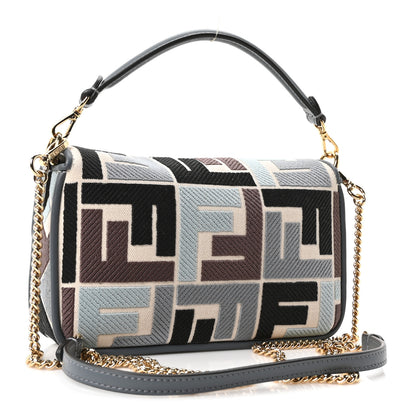 Fendi Canvas Vitello King Seta FF Embroidered Mini Baguette Anice Tortora 3 of 10