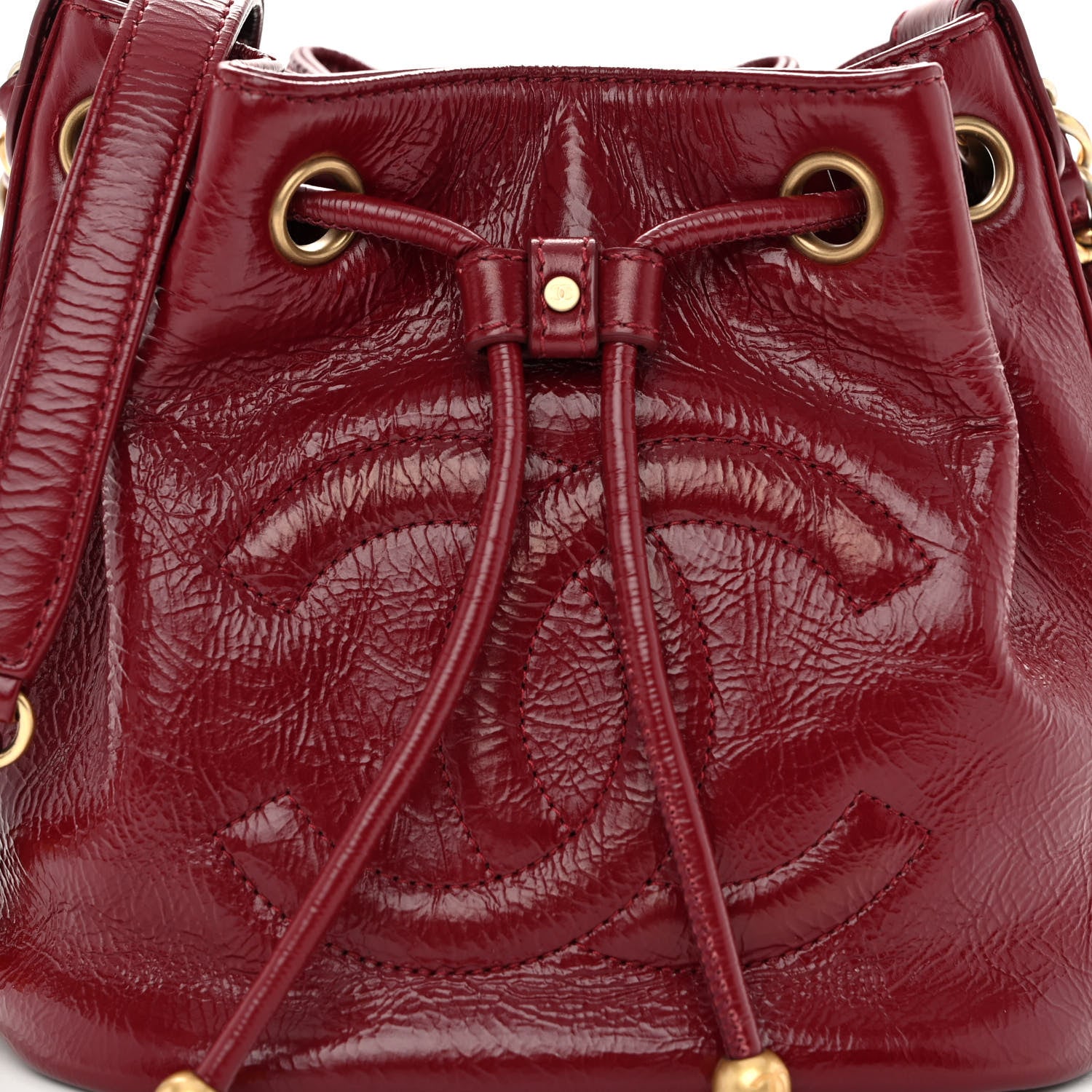 Chanel Shiny Aged Calfskin CC Chain Mini Drawstring Bag Red 8 of 10