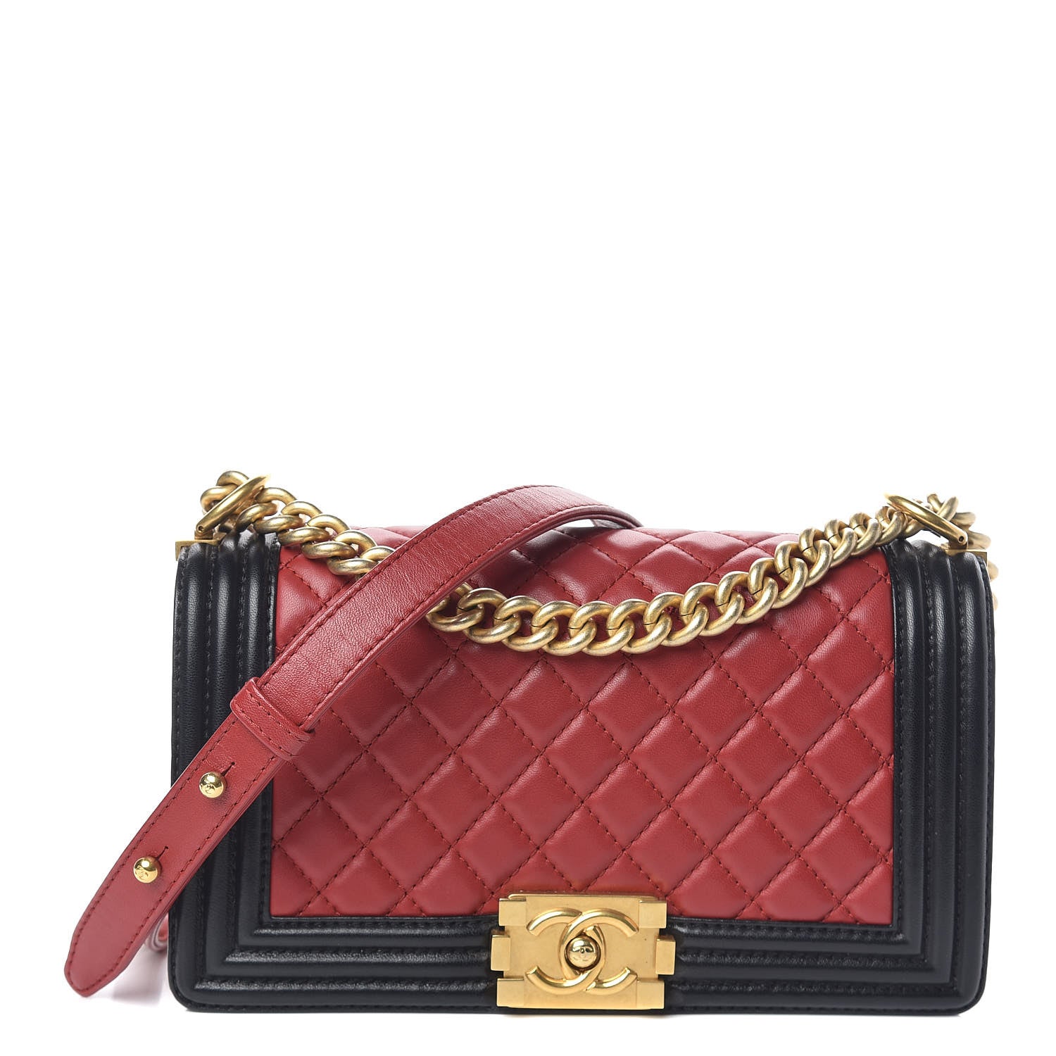 Chanel Lambskin Quilted Medium Boy Flap Red Black 1 of 14