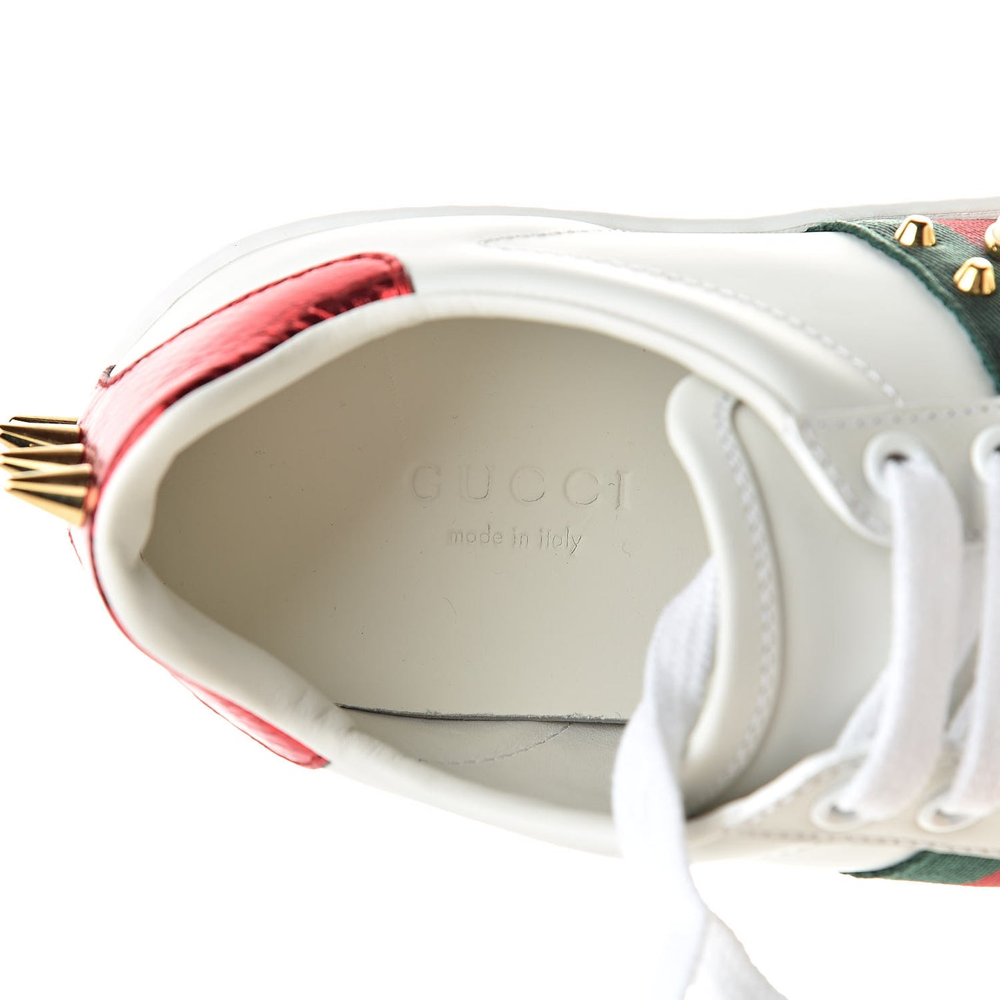 Calfskin Web Pearl Studded Womens Ace Sneakers 34 White