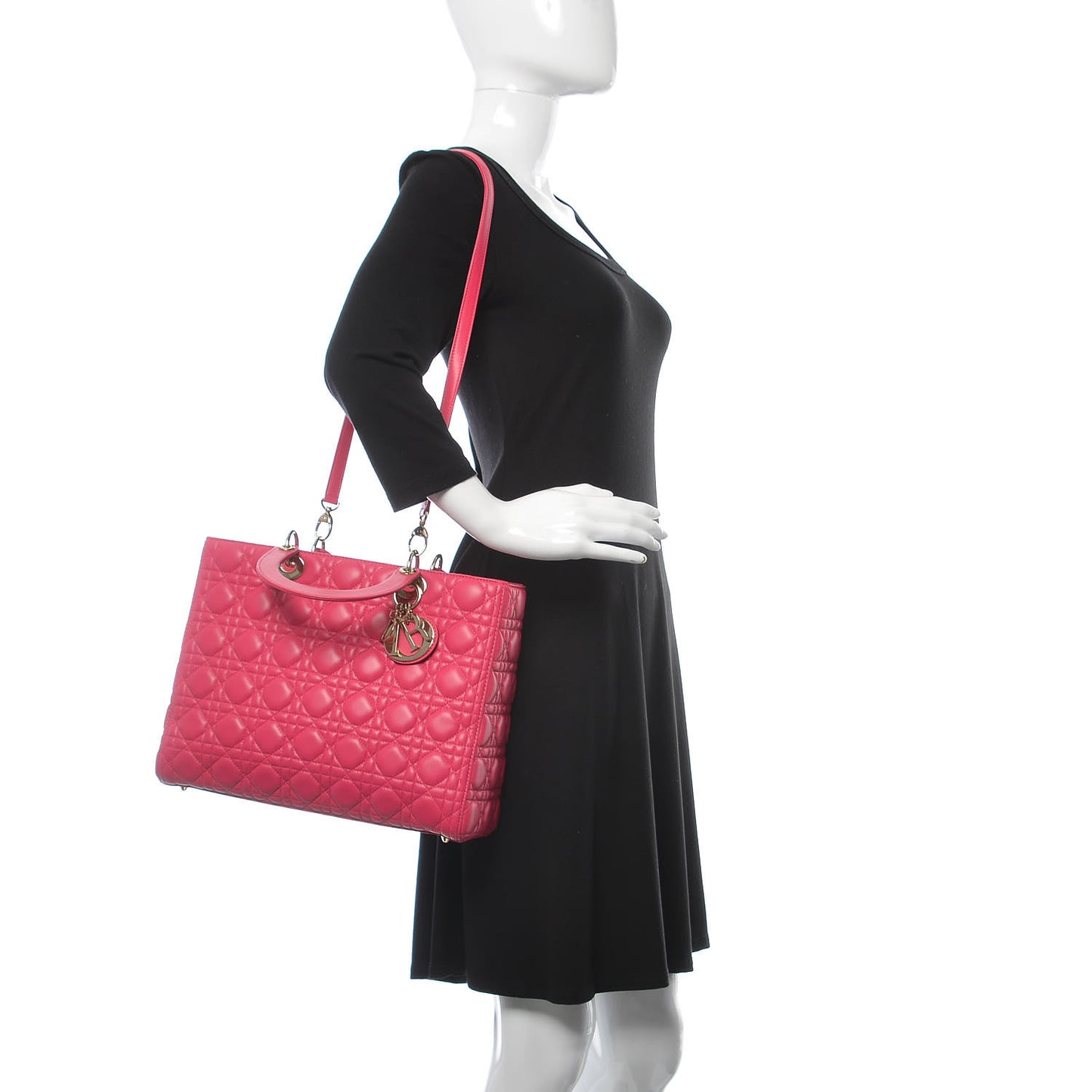 Lambskin Cannage Large Lady Dior Fuchsia