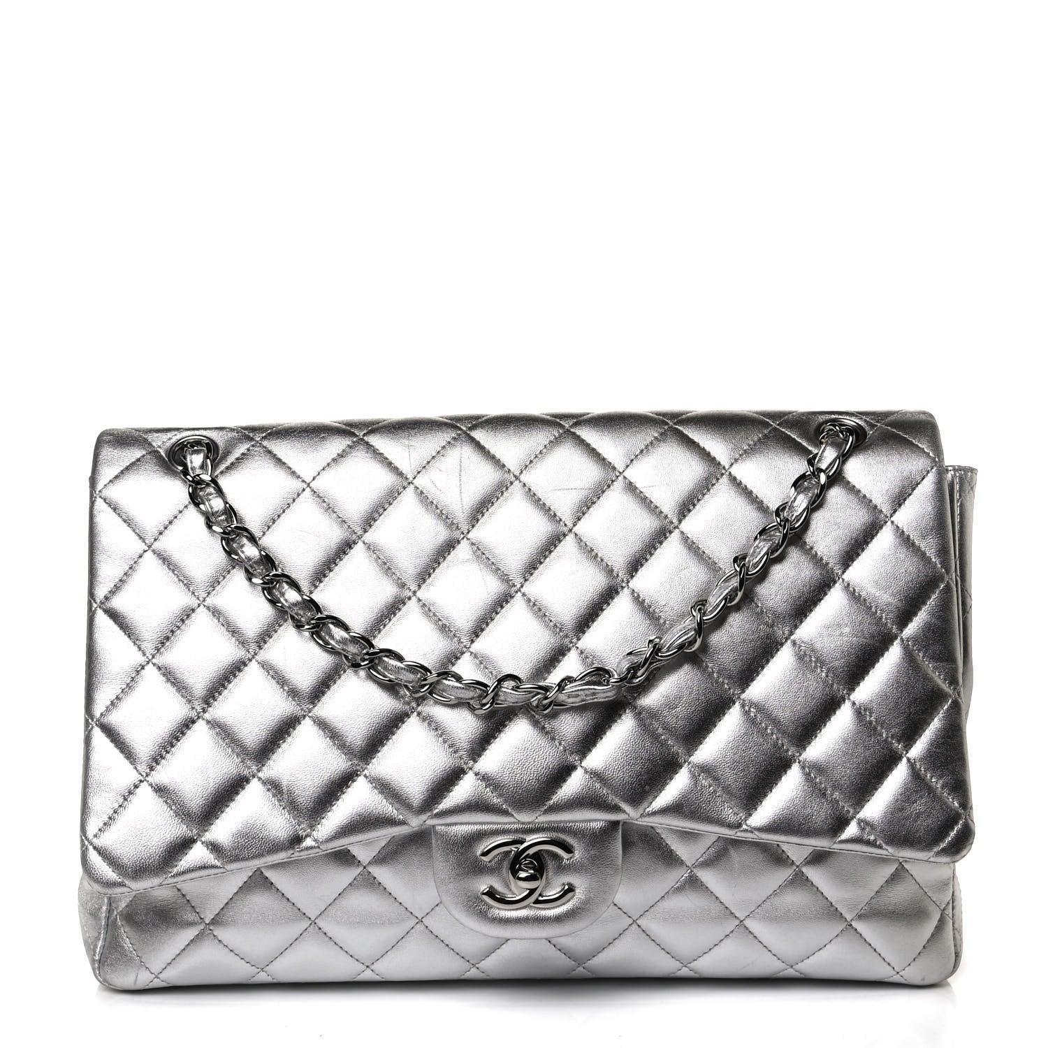 Chanel Metallic Lambskin Quilted Maxi Single Flap Silver 1 of 12