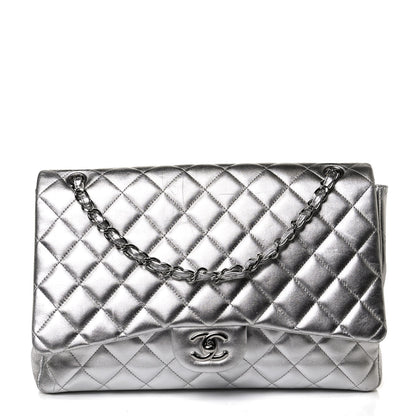 Chanel Metallic Lambskin Quilted Maxi Single Flap Silver 1 of 12