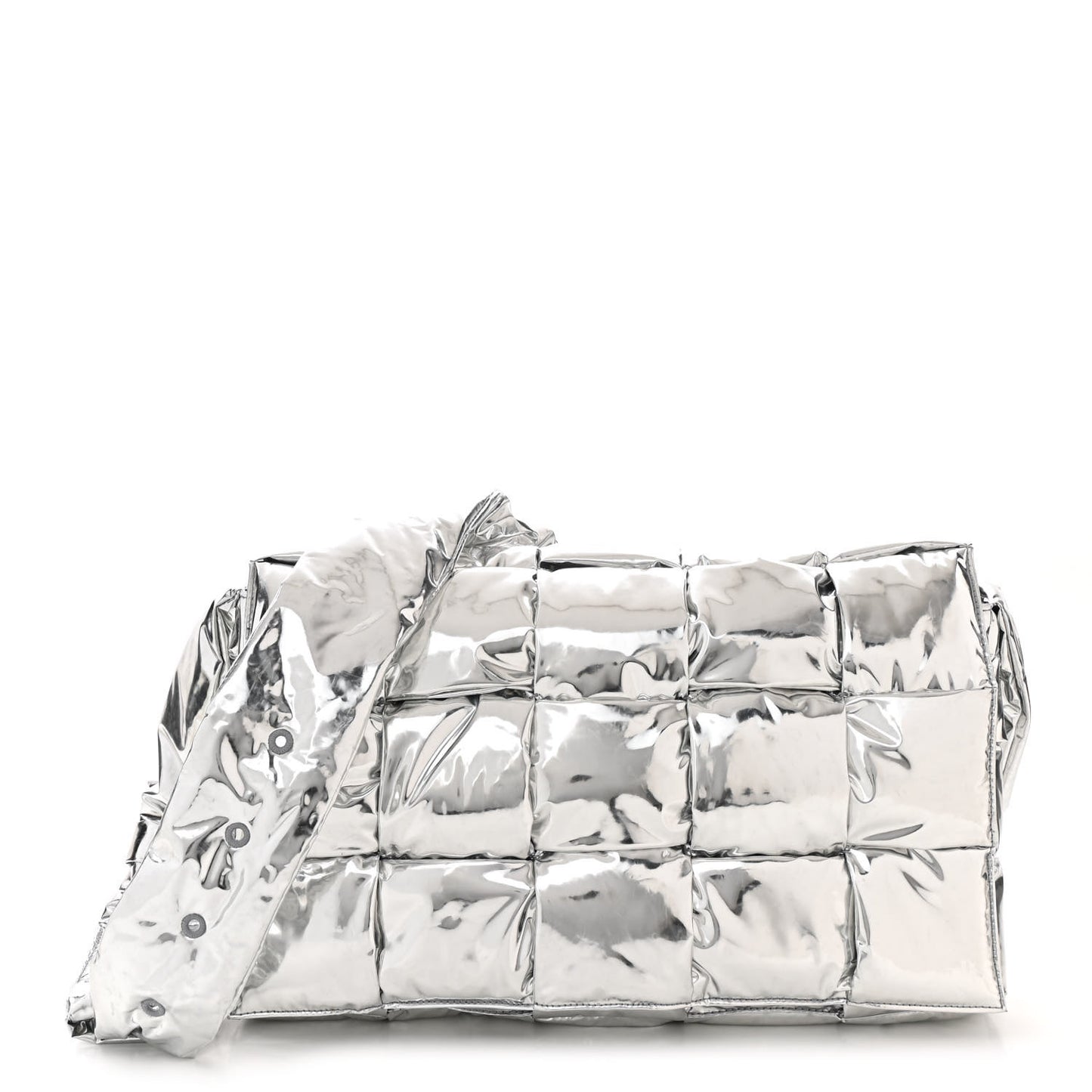 Metallic Calfskin Maxi Intrecciato Padded Cassette Crossbody Bag Silver