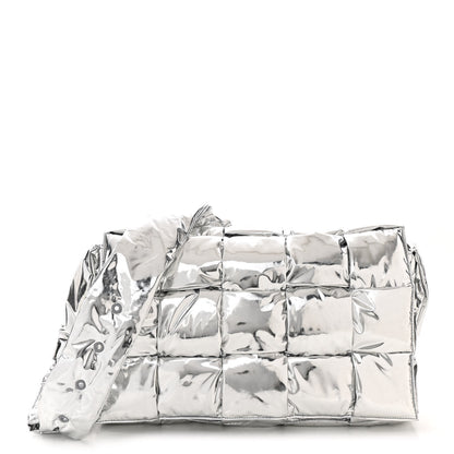 Bottega Veneta Metallic Calfskin Maxi Intrecciato Padded Cassette Crossbody Bag Silver 1 of 10