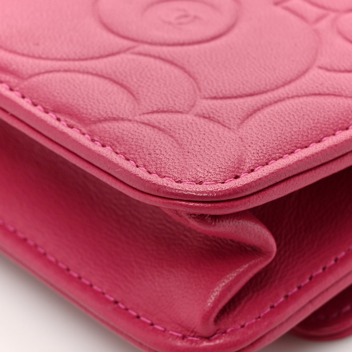 Lambskin Camellia Embossed Wallet on Chain WOC Pink