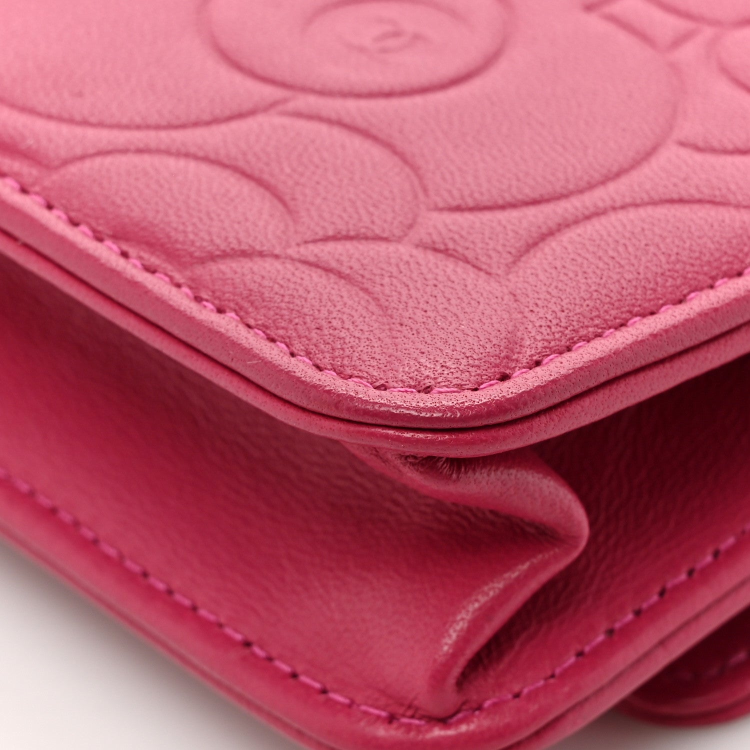 Chanel Lambskin Camellia Embossed Wallet on Chain WOC Pink 13 of 13