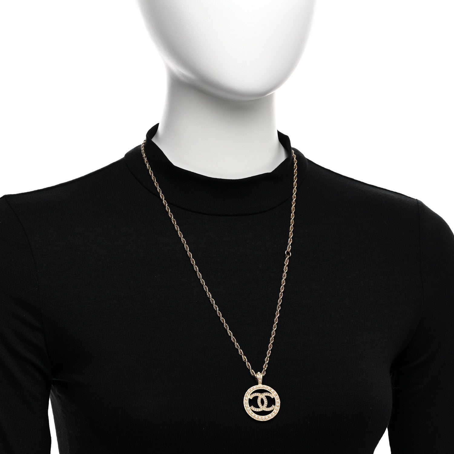 Chanel Pearl CC Round Pendant Necklace Gold 2 of 6